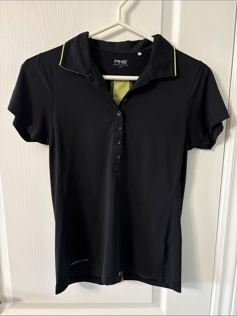 PING Black Short-Sleeve Button-Down Polo with Lime Trim